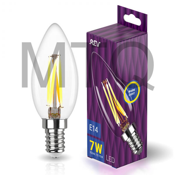 REV (32486 7) LED FILAMENT свеча С37 E14 7W, 2700K, DECO Premium, теплый свет