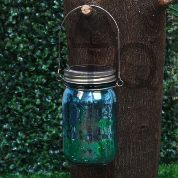 INBLOOM Фонарь садовый на солн.батарее банка, 7x13см, 1LED*шампань, 1x1.2V Ni-MH AAA300mAh, стекло 4