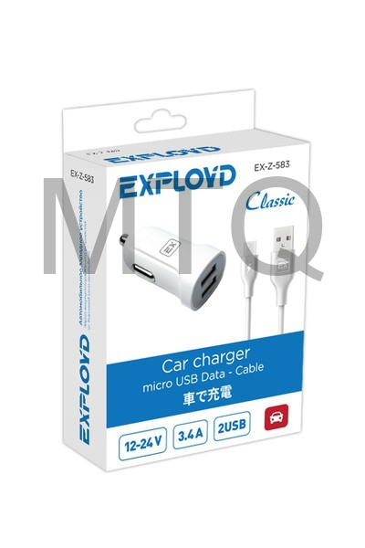 Автомобильное ЗУ EXPLOYD EX Z 583 micro USB 3.4А 2.4А+1А 2хUSB белый Classic