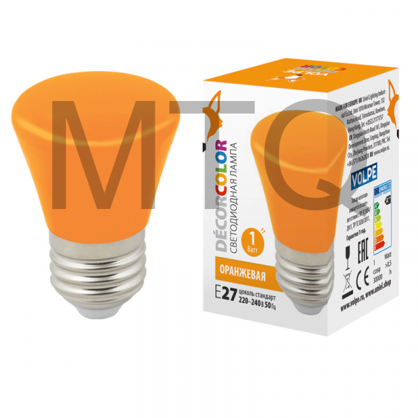 VOLPE UL-00005642 LED-D45-1W/ORANGE/E27/FR/С BELL
