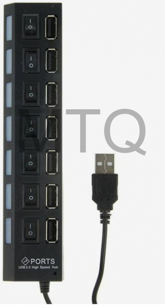 LUAZON HOME (855978) 7 портов с выключателями, USB 2.0, черный